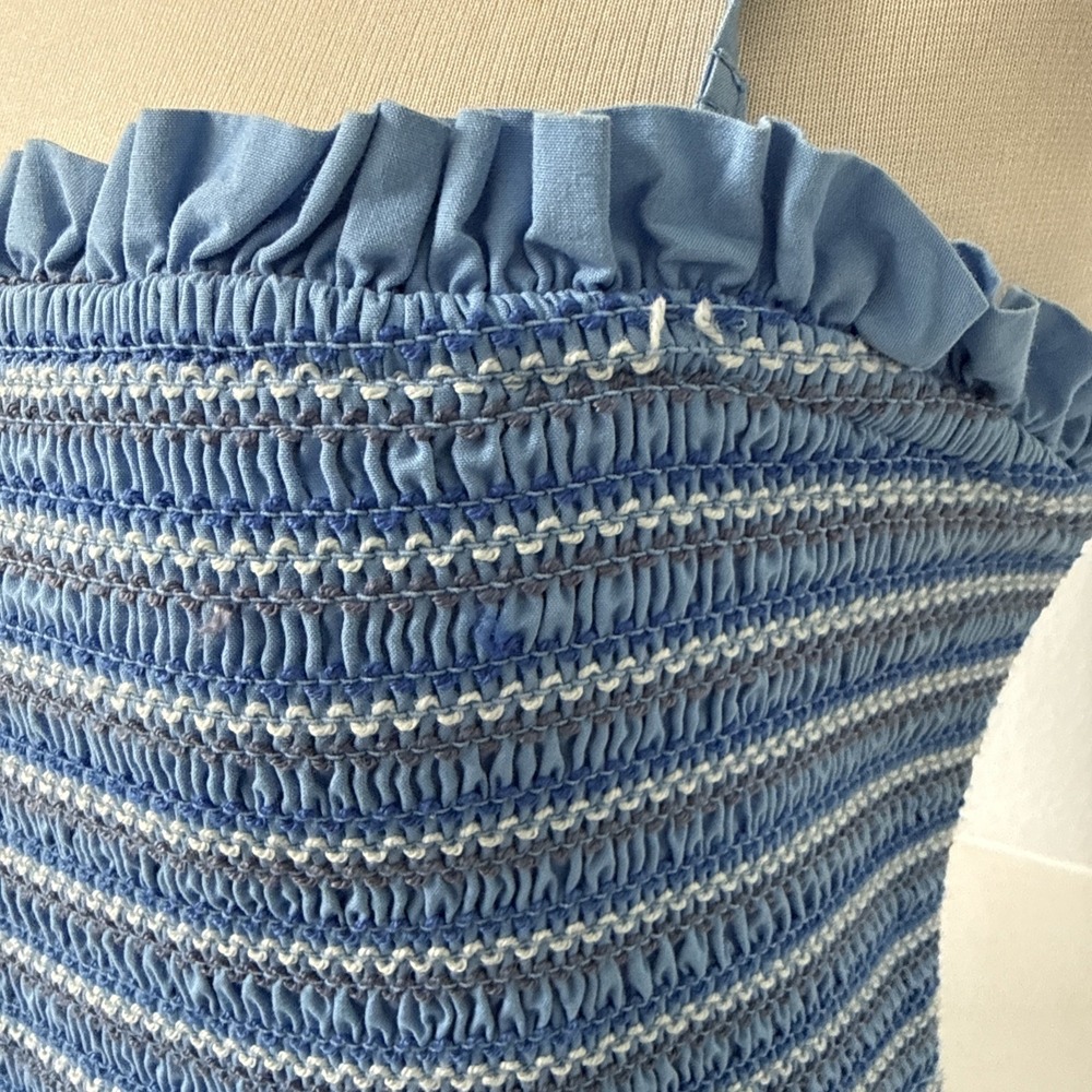 American Eagle Maxi Dress Womens L Smocked Tiered Chambray Coastal Granddaughter - Picture 4 of 14